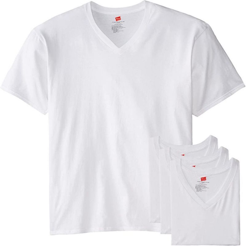 Camiseta interior de cuello en V Hanes 5X Grande Alto Algodón Blanco