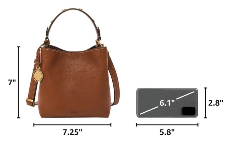 Bolso de mano Fossil de 18 cm de cuero estilo cubo color marrón medio