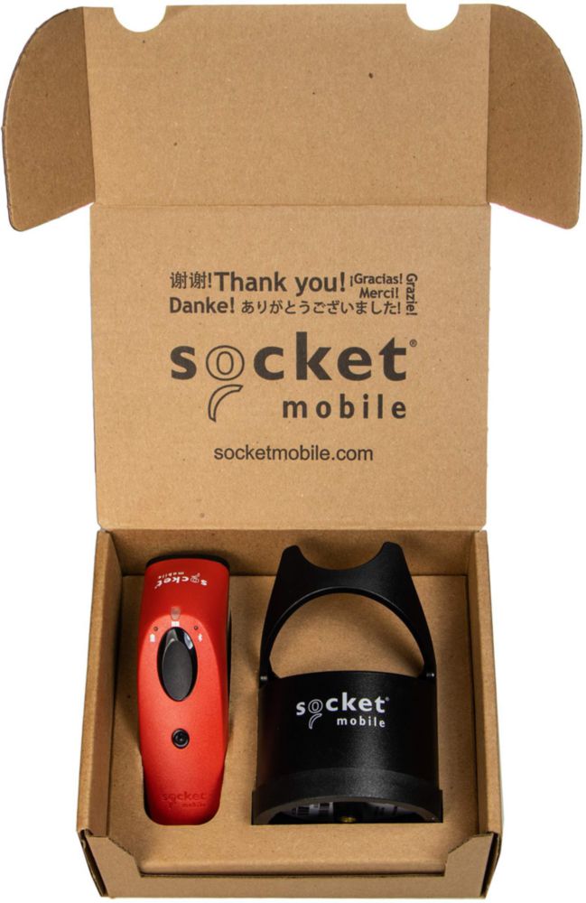 Escáner de códigos de barras Socket Mobile S740 con base roja y negra