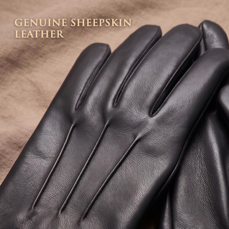 Guantes de conducción genéricos de piel de oveja auténtica negro
