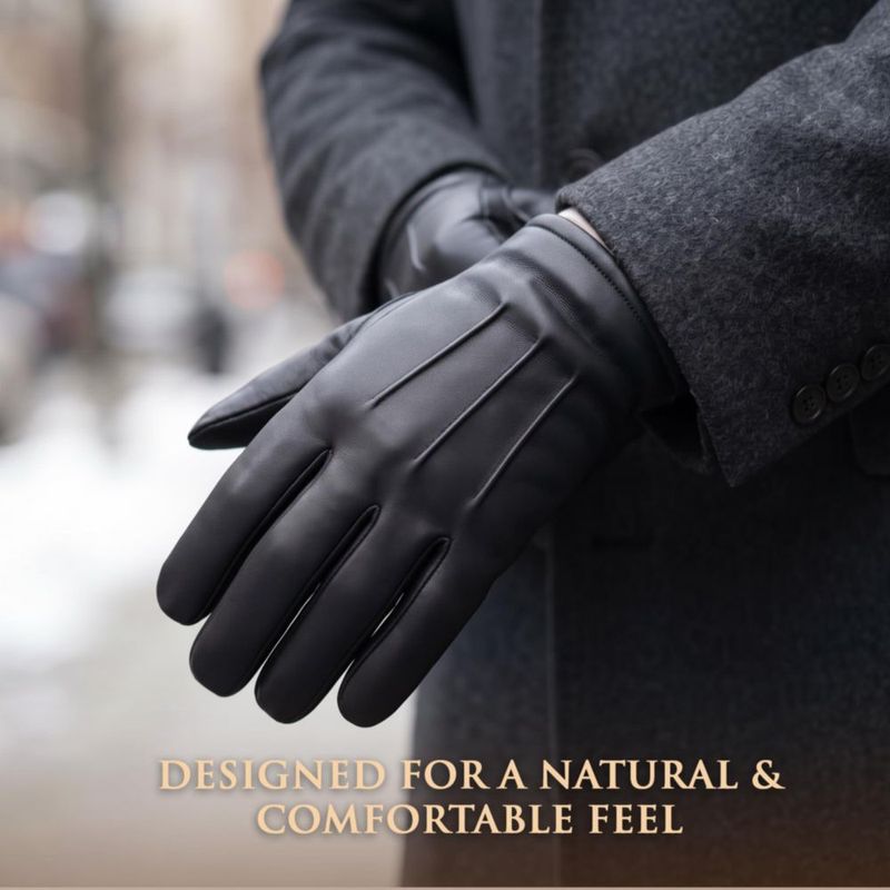 Guantes de conducción genéricos de piel de oveja auténtica negro