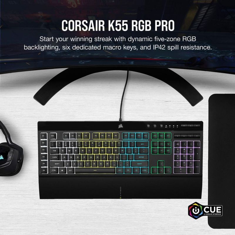 Teclado Corsair K55 RGB PRO Negro Cableado