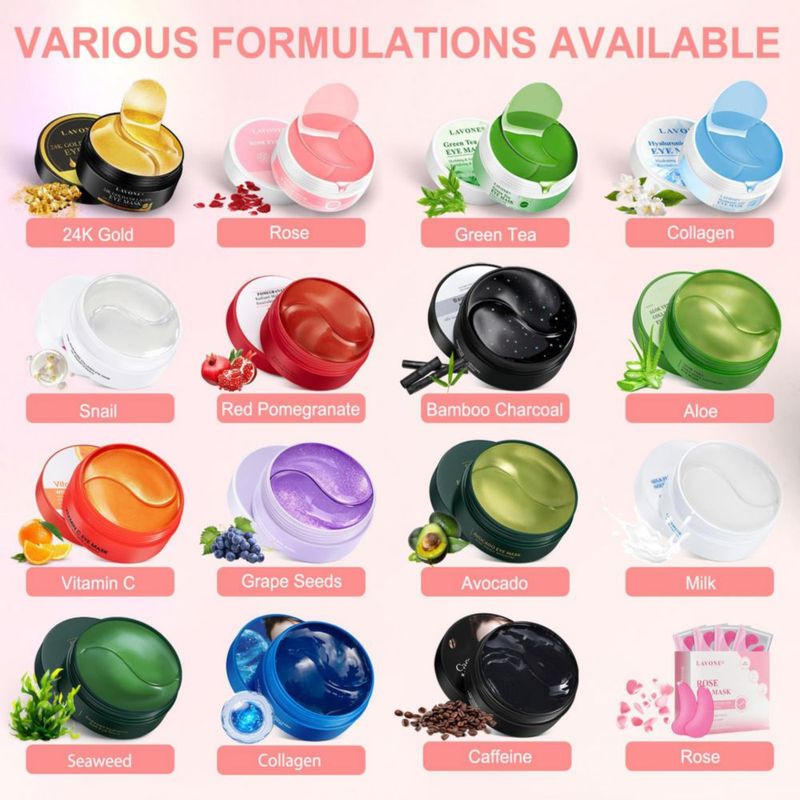 Mascarilla para ojos LAVONE 30 pares de parches de colágeno de rosa