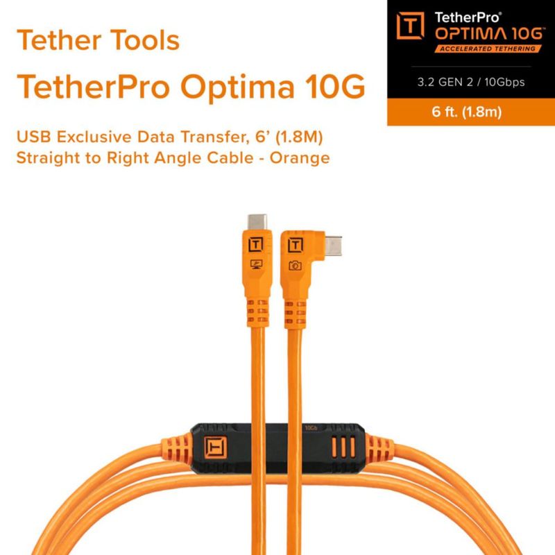 Cable USB‑C Tether Tools 18 m 10 Gbps Naranja (Datos)