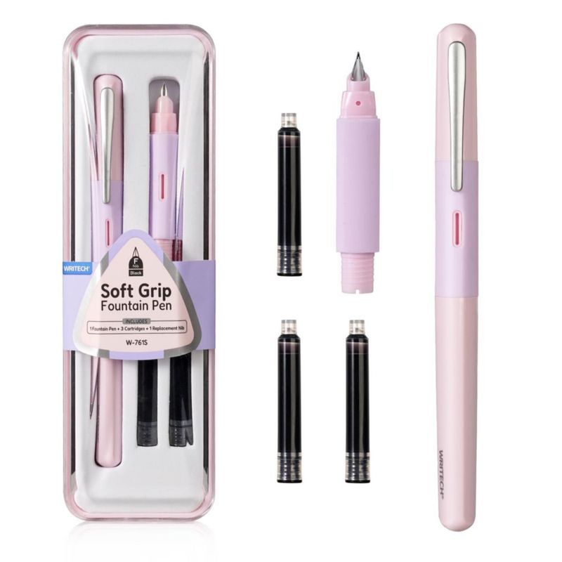 Pluma estilográfica WRITECH punta fina con set de tinta negra