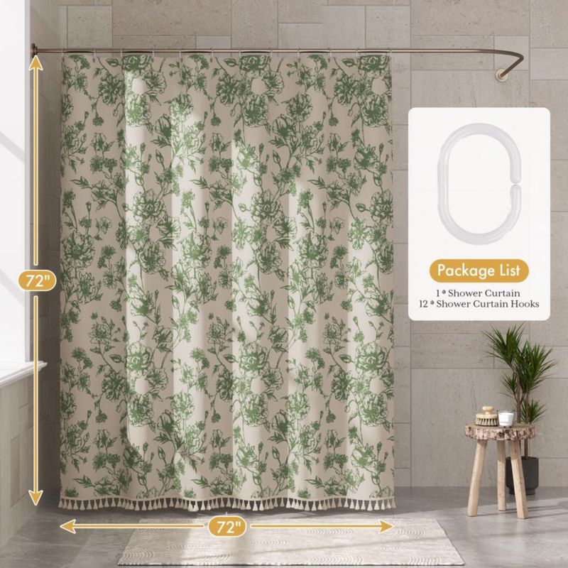 Cortina de Ducha AmazerBath 183 cm Verde Salvia Boho Floral