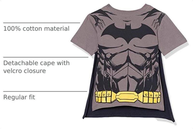 Camiseta DC Comics talla 4 US color carbón/negro con capa de Batman