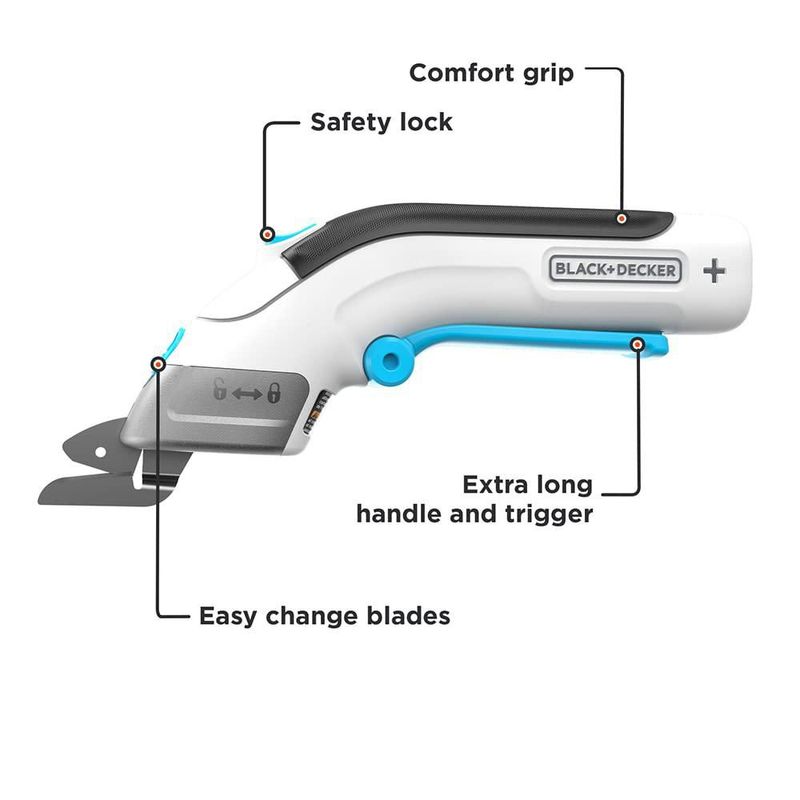 Tijeras eléctricas para tela BLACK+DECKER 4V MAX inalámbricas blancas