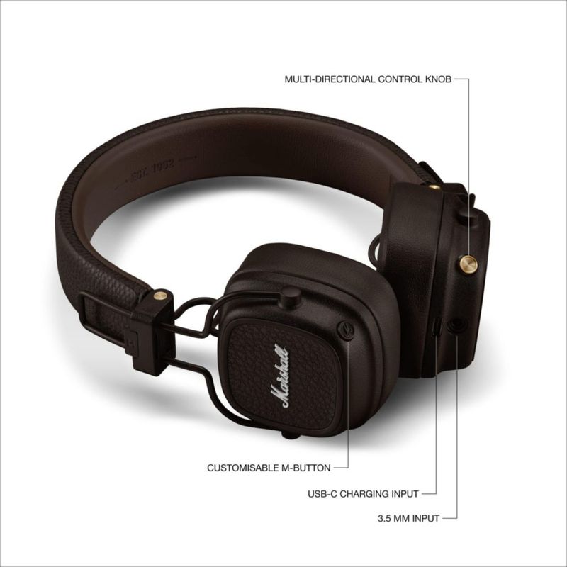 Auriculares Bluetooth Marshall Major V para uso supraaural color marrón