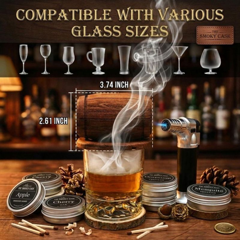 Kit ahumador para whisky Yodel con 6 tipos de virutas de madera y 2 vasos