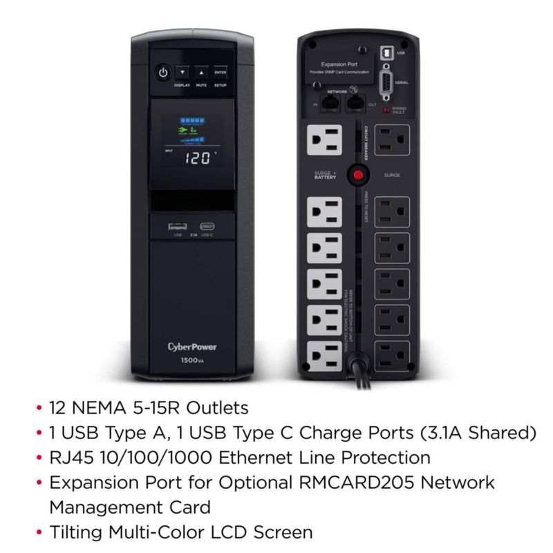 UPS CyberPower CP1500PFCLCD PFC Sinewave 1500 VA/1000 W color negro