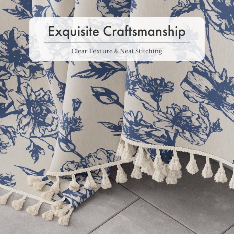 Cortina de ducha AmazerBath 183 cm azul marino con flores y borlas