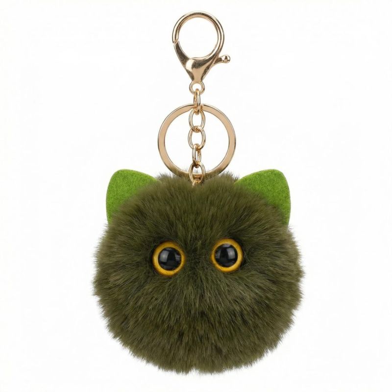 LLAVERO PurlMarie Gato Verde de Peluche con Pompon