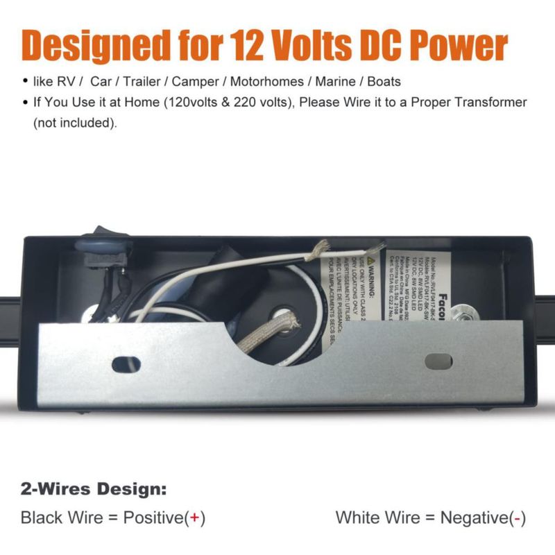 Luz de tocador para RV Facon 42 cm 12 V LED negro con interruptor