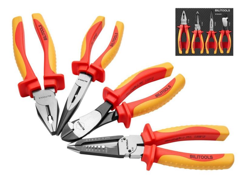 Set de alicates BILITOOLS 4 piezas 1000 V aislados Cr‑Mo