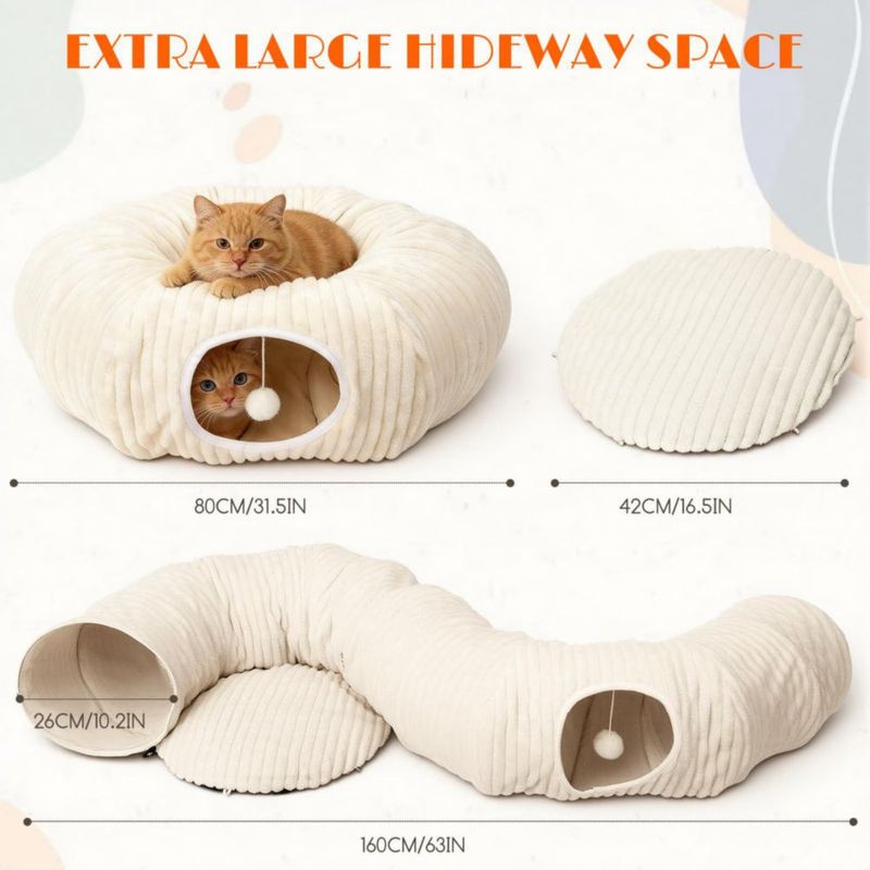Cama túnel para gatos MKZ 80 cm con 12 juguetes para gatitos de interior