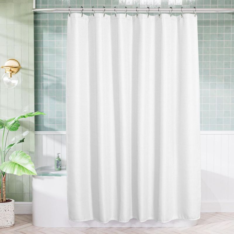 Cortina de ducha AmazerBath 193 cm blanca de tejido waffle
