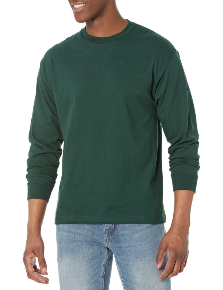 Camiseta Hanes Beefy de manga larga color Bosque profundo talla Grande