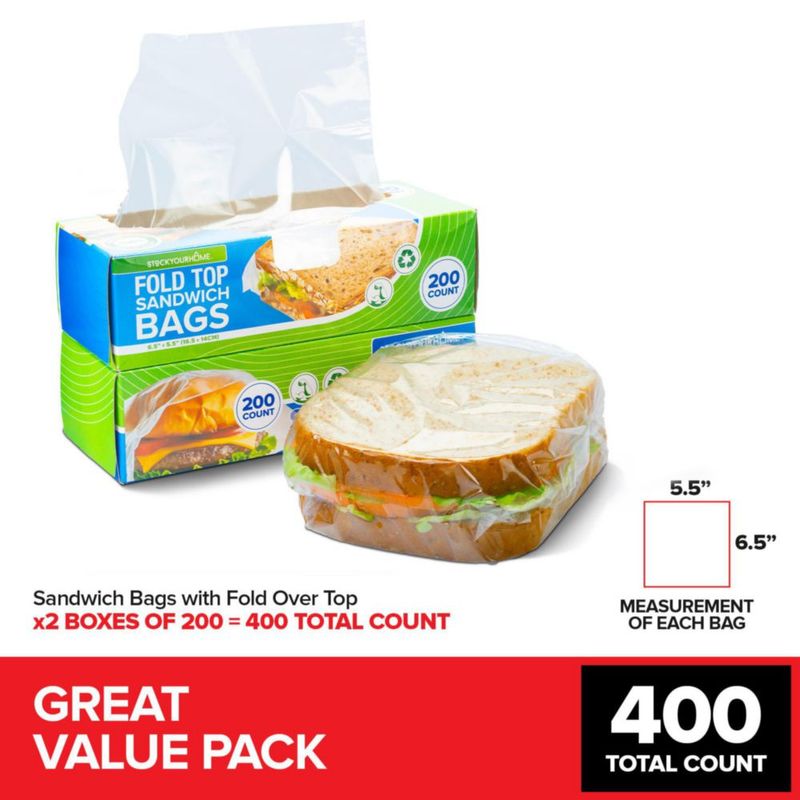 Bolsas para sándwiches Stock Your Home 400 unidades con cierre plegable