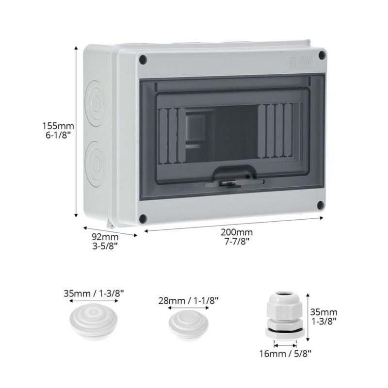 Caja de interruptores QWORK 200x92x155mm 8 vías IP65 ABS