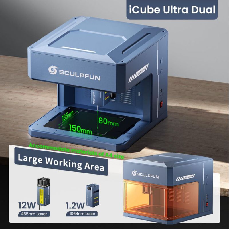 Grabador láser SCULPFUN iCube Ultra Dual 12W+1.2W