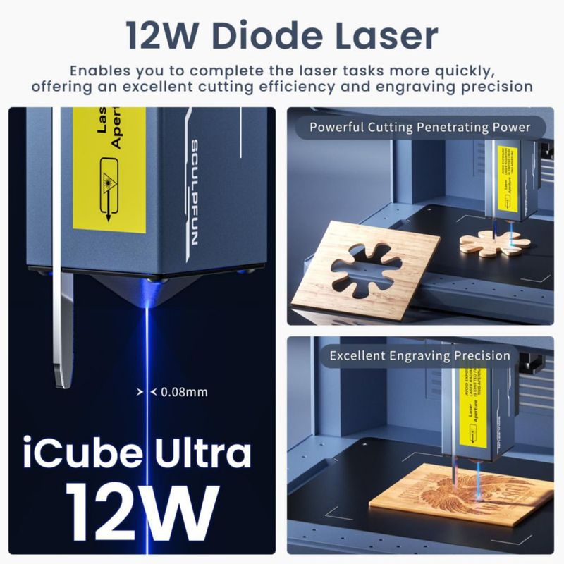 Grabador láser SCULPFUN iCube Ultra Dual 12W+1.2W