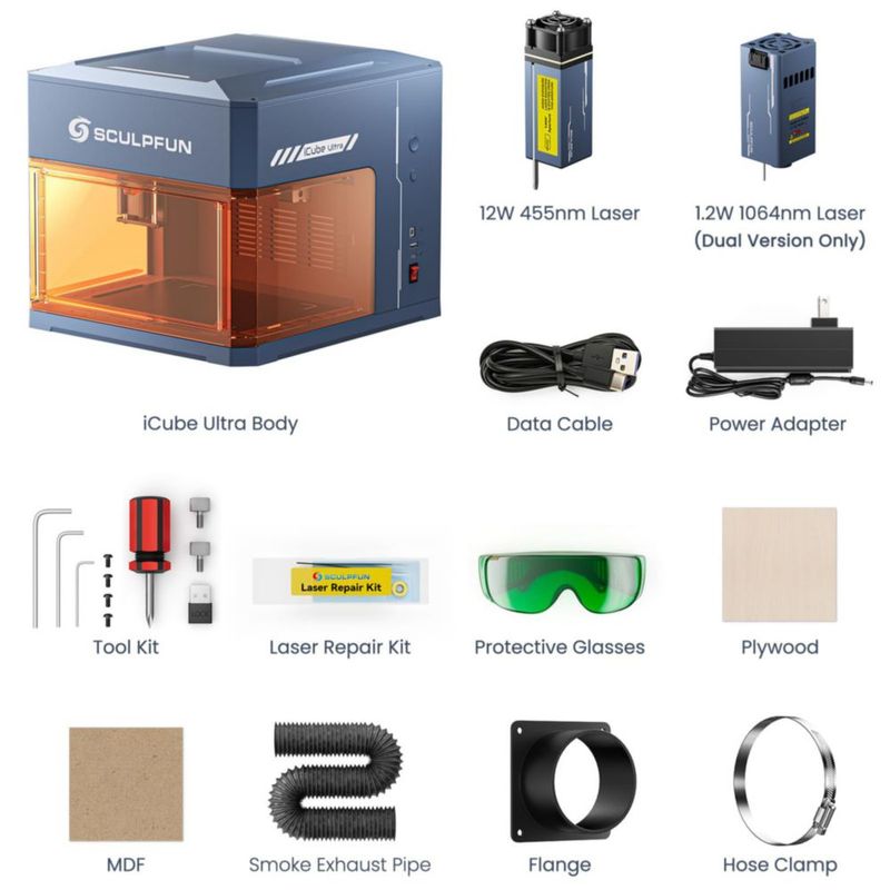 Grabador láser SCULPFUN iCube Ultra Dual 12W+1.2W