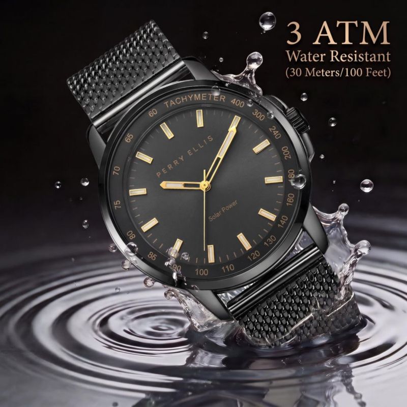 Reloj Perry Ellis Solar 43 mm con Malla Ligera de Acero Gunmetal