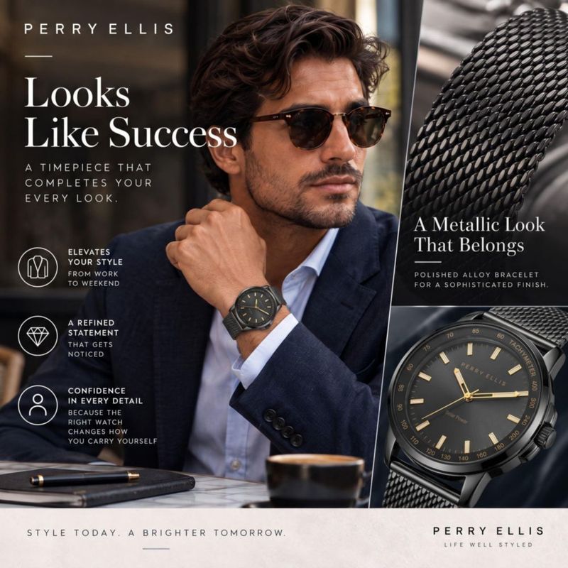 Reloj Perry Ellis Solar 43 mm con Malla Ligera de Acero Gunmetal
