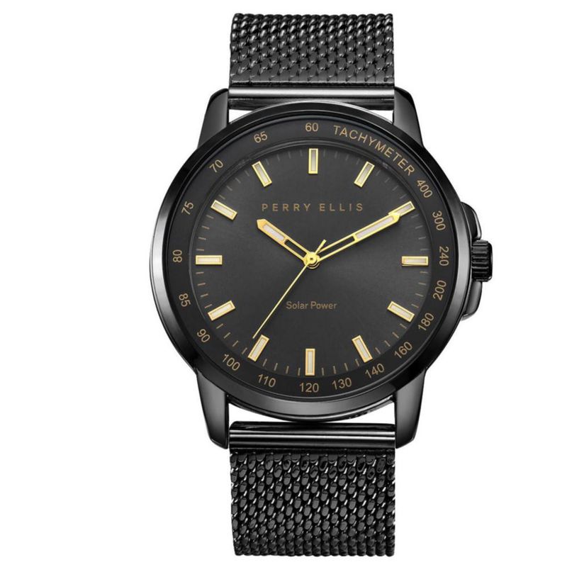 Reloj Perry Ellis Solar 43 mm con Malla Ligera de Acero Gunmetal
