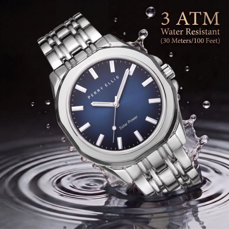 Reloj Perry Ellis Solar 42 mm Acabado Plateado