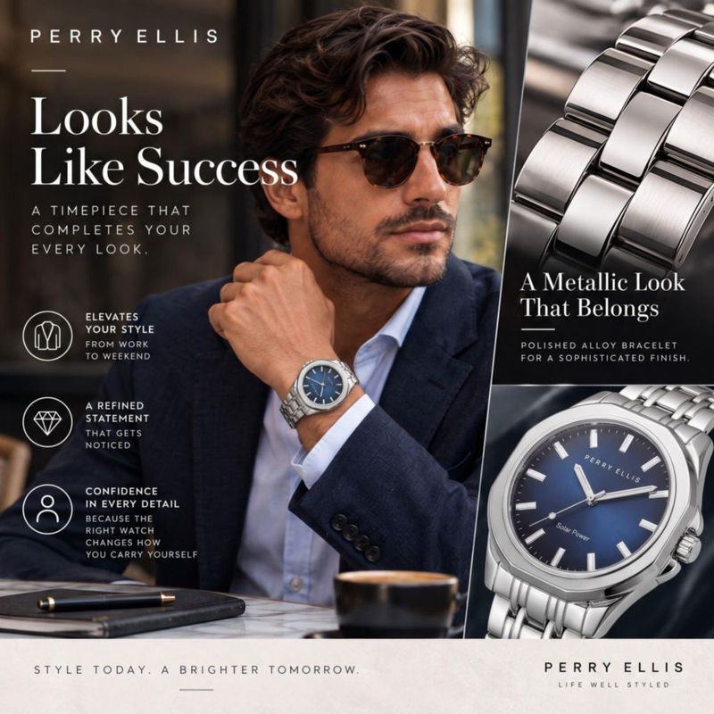 Reloj Perry Ellis Solar 42 mm Acabado Plateado