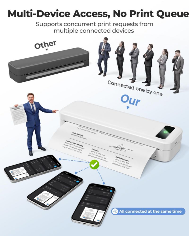 Impresora portátil Wi‑Fi sin tinta AirPrint TATTMUSE 8.5x11 blanco