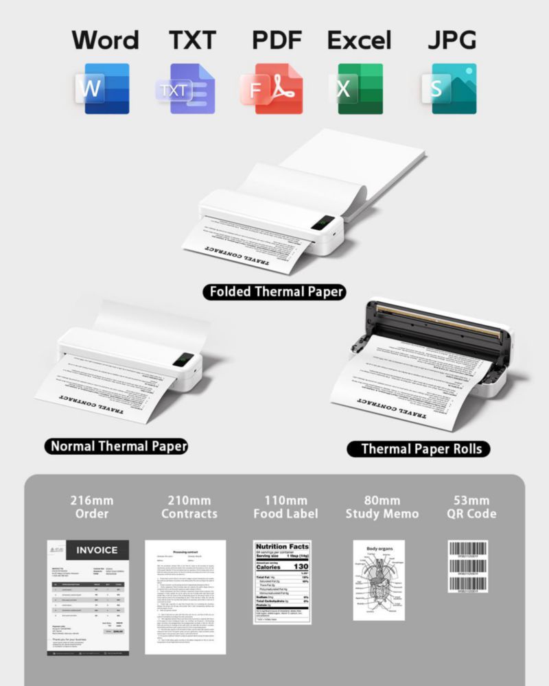 Impresora portátil Wi‑Fi sin tinta AirPrint TATTMUSE 8.5x11 blanco