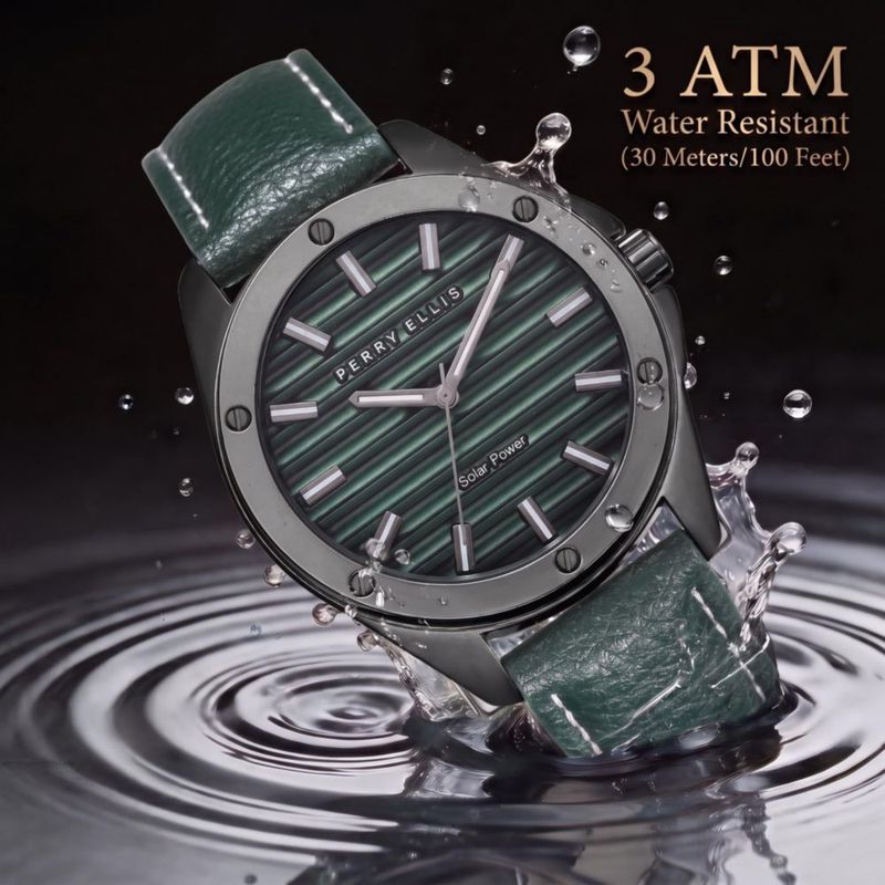 Reloj Perry Ellis Solar verde con correa de cuero vegano