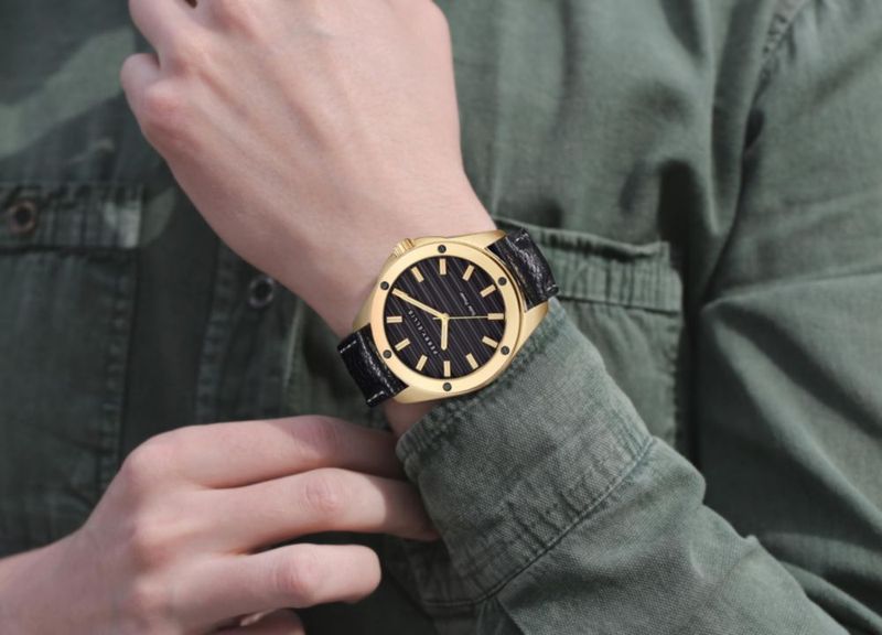 Reloj Solar Perry Ellis 42 mm Negro con Correa de Cuero Vegano