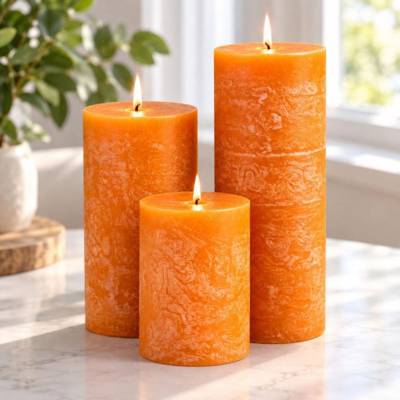 Juego de 3 velas Estrella Blanca 8 cm 15 cm 20 cm Naranja