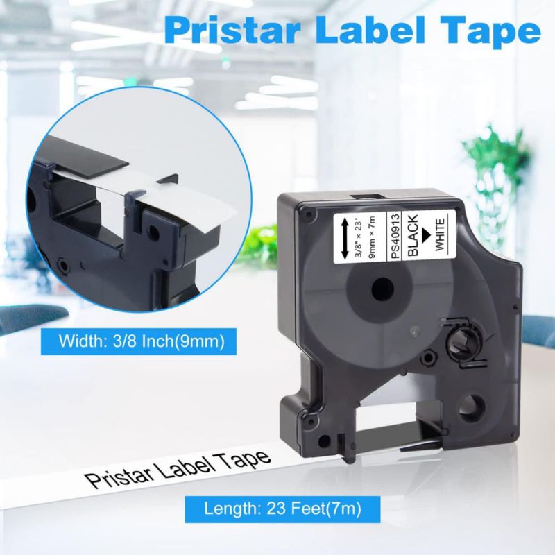 Cinta de Etiquetas Pristar D1 40913 Pack de 3 9 mm x 7 m Negro/Blanco
