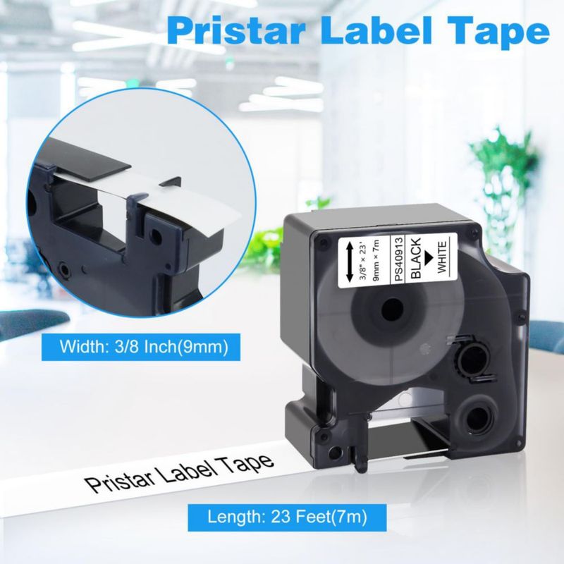 Cinta de Etiquetas Pristar 10 Unidades 9 mm x 7 m Negro sobre Blanco