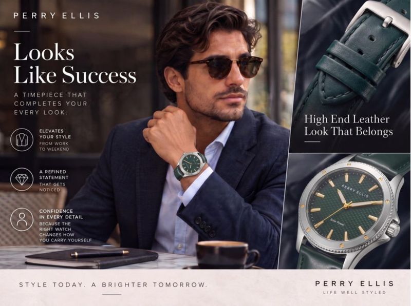 Reloj Perry Ellis Solar 41 mm de Cuero Vegano Verde