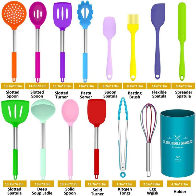 Utensilios de Cocina Umite Chef 15 piezas Coloridos de Silicona