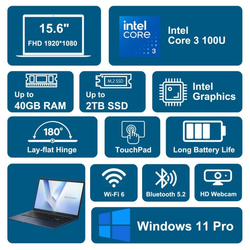 Portátil ASUS Vivobook 156" Core i3 16 GB 512 GB SSD Wi‑Fi 6