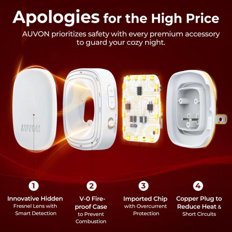 Luz nocturna LED AUVON Pack de 4 con sensor de movimiento 110 V