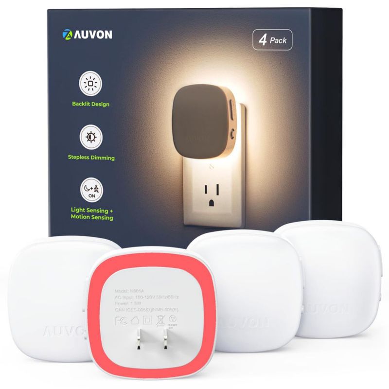 Luz nocturna LED AUVON Pack de 4 con sensor de movimiento 110 V