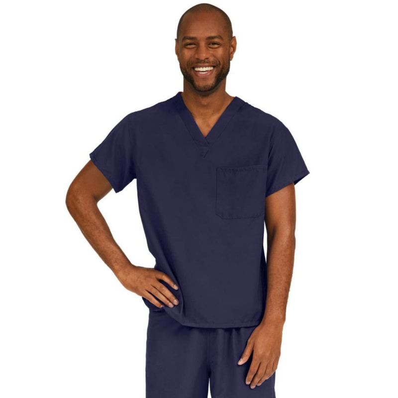 Top de Uniforme Médico Unisex Medline PerforMAX Navy Talla Mediana con Cuello en V y Bolsillo en el Pecho