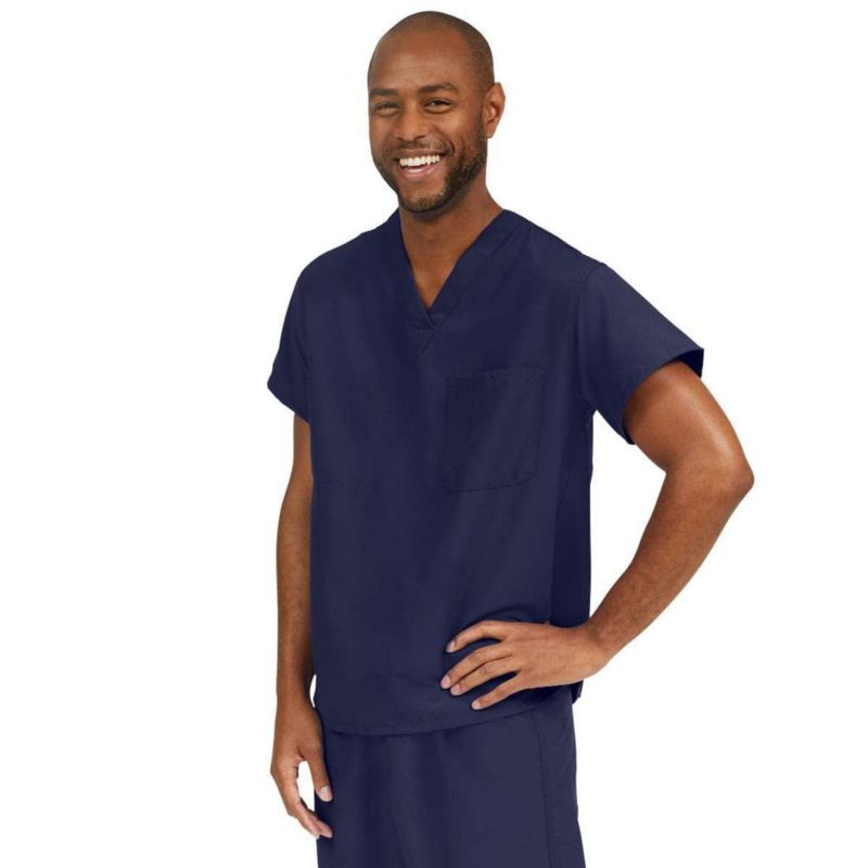 Top de Uniforme Médico Unisex Medline PerforMAX Navy Talla Mediana con Cuello en V y Bolsillo en el Pecho
