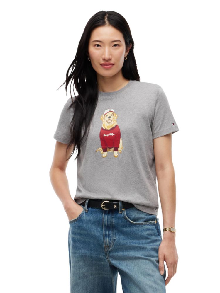 Camiseta Tommy Hilfiger de manga corta cuello redondo con gráfico de perro rojo