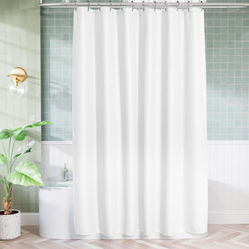 Cortina de ducha extra larga AmazerBath 229 cm blanca con textura de gofre