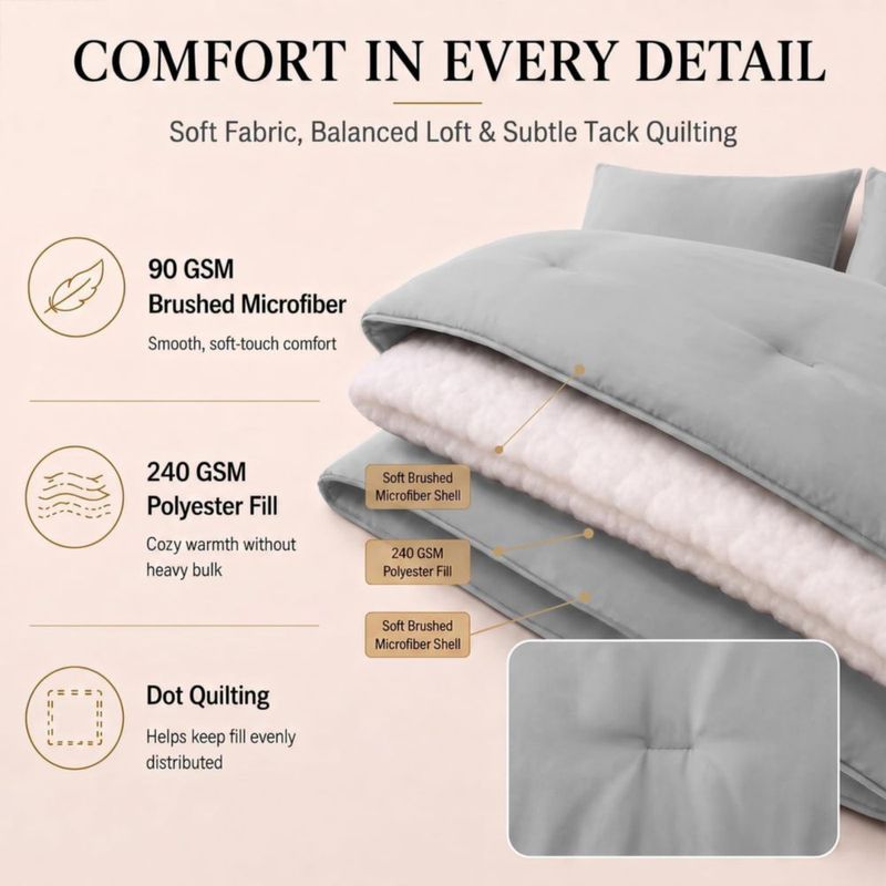 Juego de Edredón CozyLux King 7 piezas Gris Claro de Microfibra