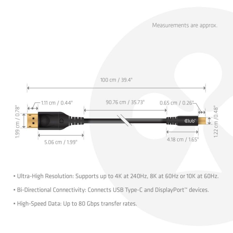 Cable USB-C a DisplayPort Club 3D 1 m 8K 240 Hz DP2.1 CAC-1559